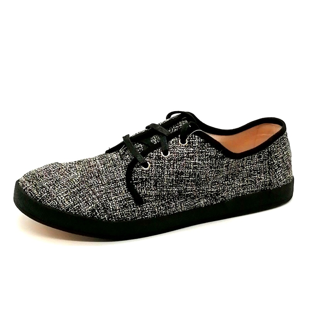 Toms Shoes Womens Paseo Lace Up Comfort Flats Black White Tweed 10 NEW